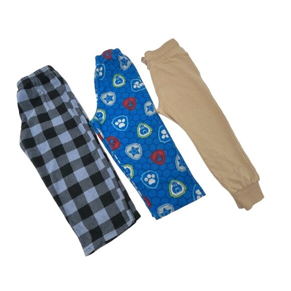 Boy's Fleece & Knit Lounging Pants, Blue & Navy Plaid, Blue Print, Tan - Size 4 - Picture 1 of 9